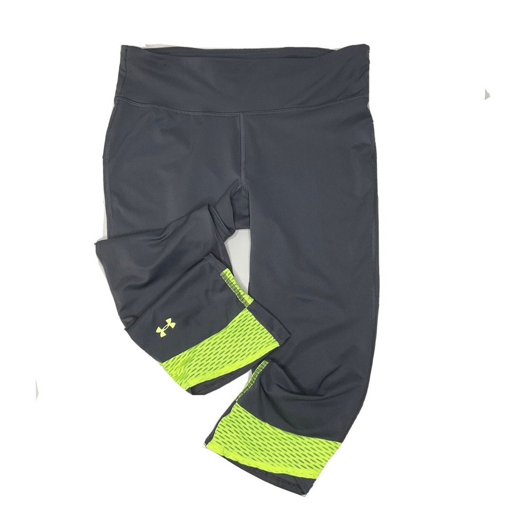 Under Armour Crop Pants Women Sz M Yoga Running Athletic Fitness Gray Volt UA